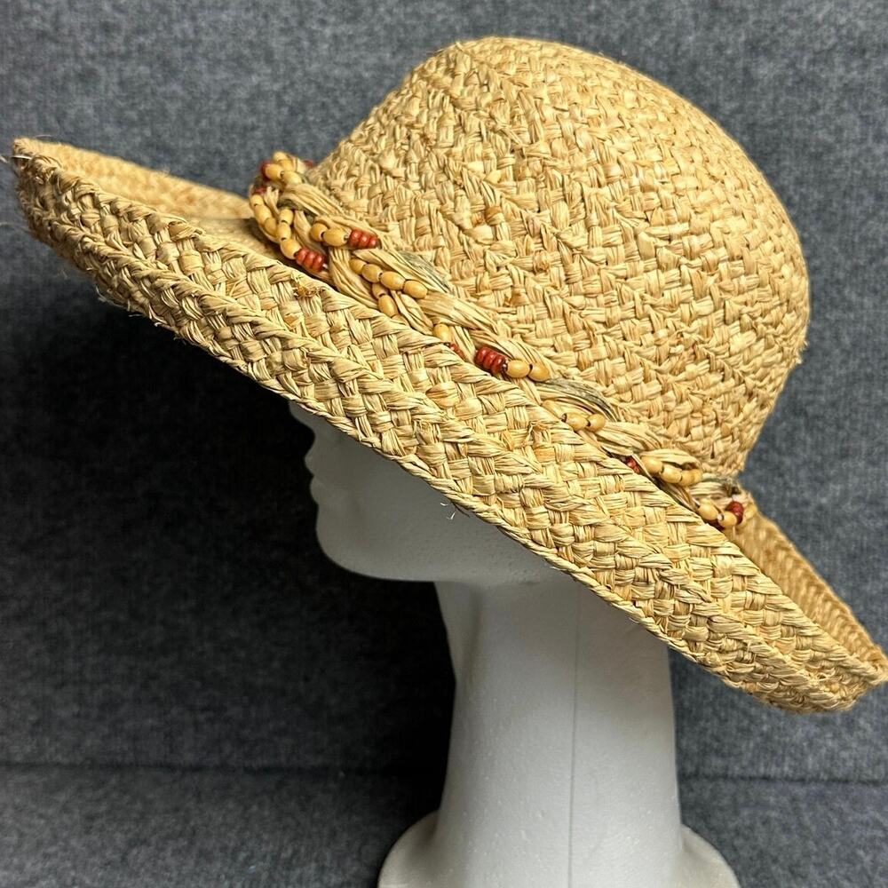 Vintage Scala natural straw sun hat wide brim upturned 22.5” inside braided band